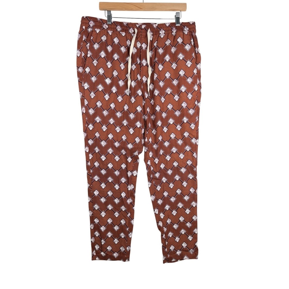 New Tasso Elba Geometric Print Drawstring Pants size Large Red/White